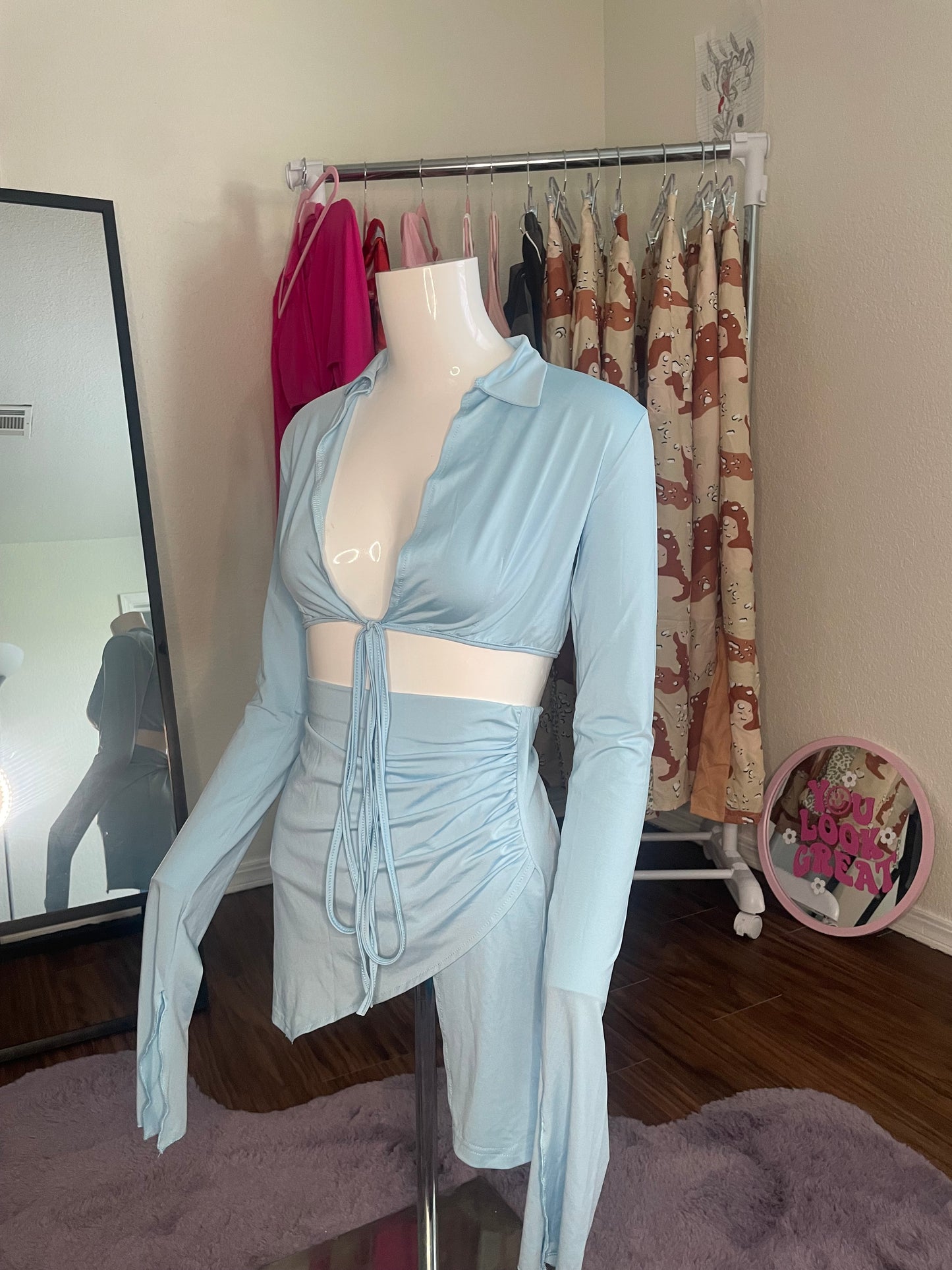 Blue Belle Ruched Skirt Set