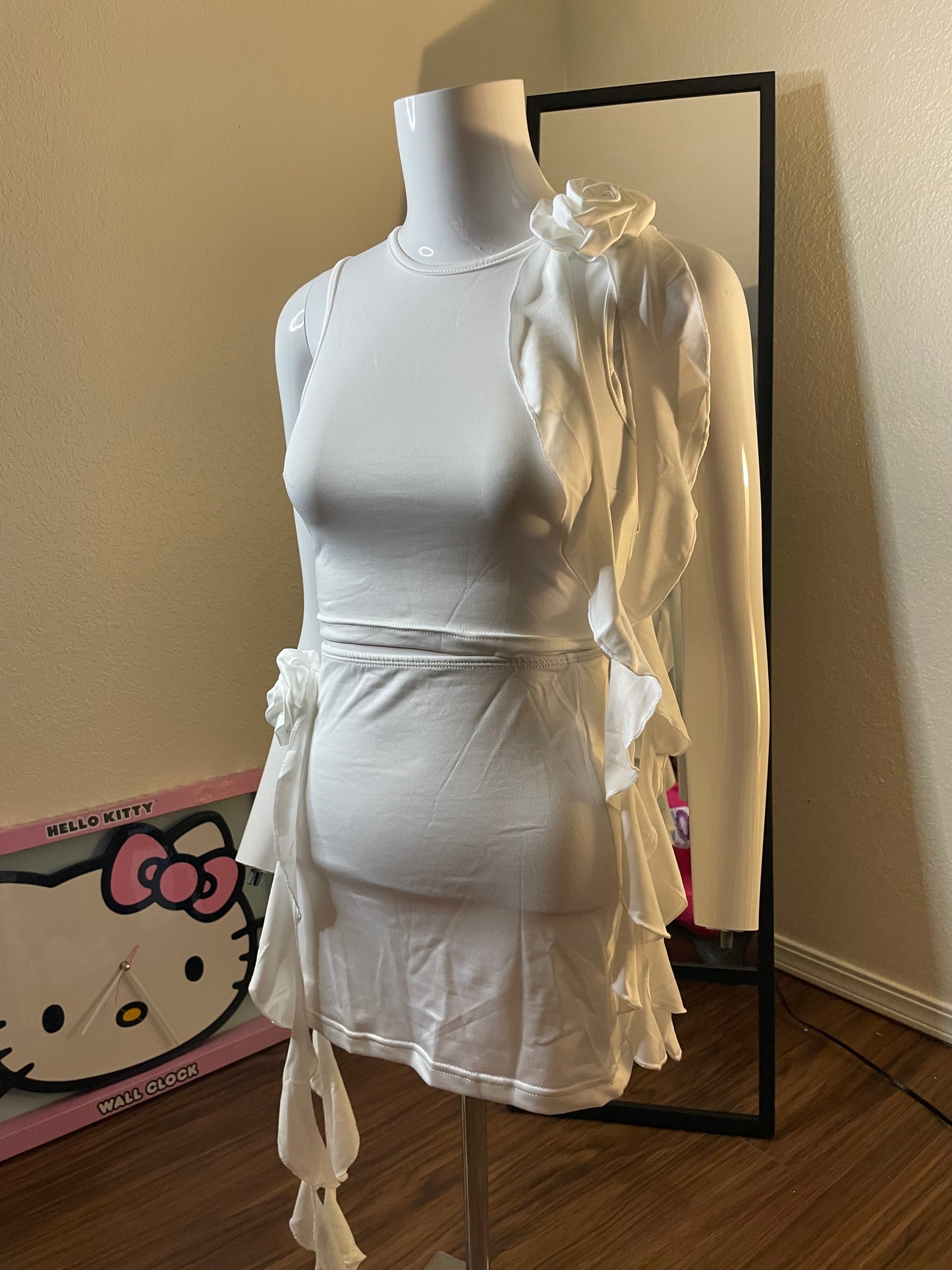 White Ruffle Two Piece Set