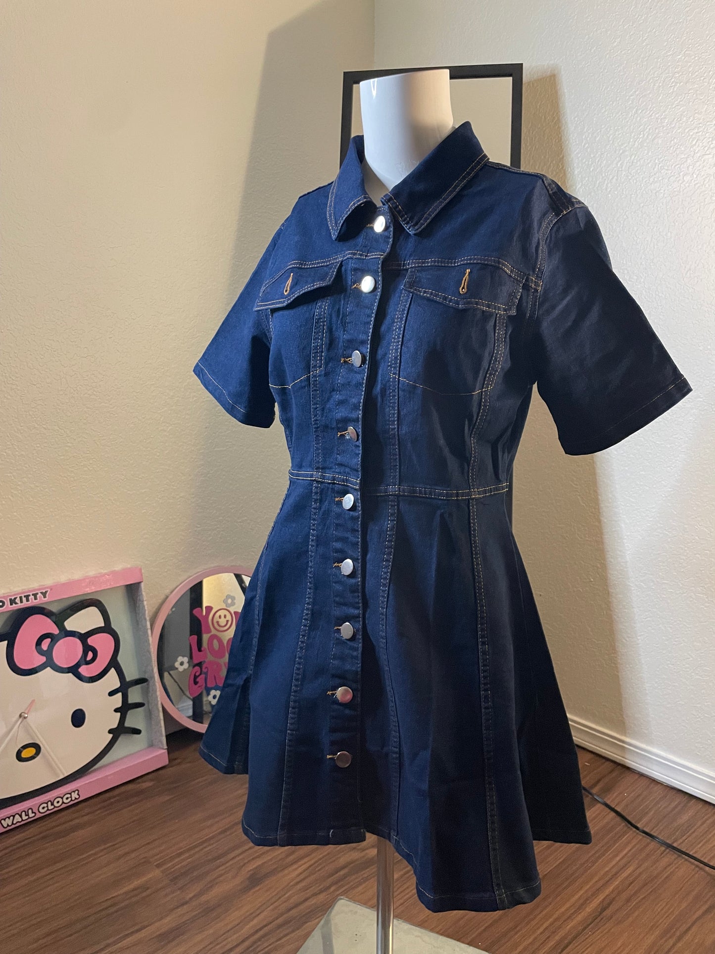 Denim Button-Up Mini Dress