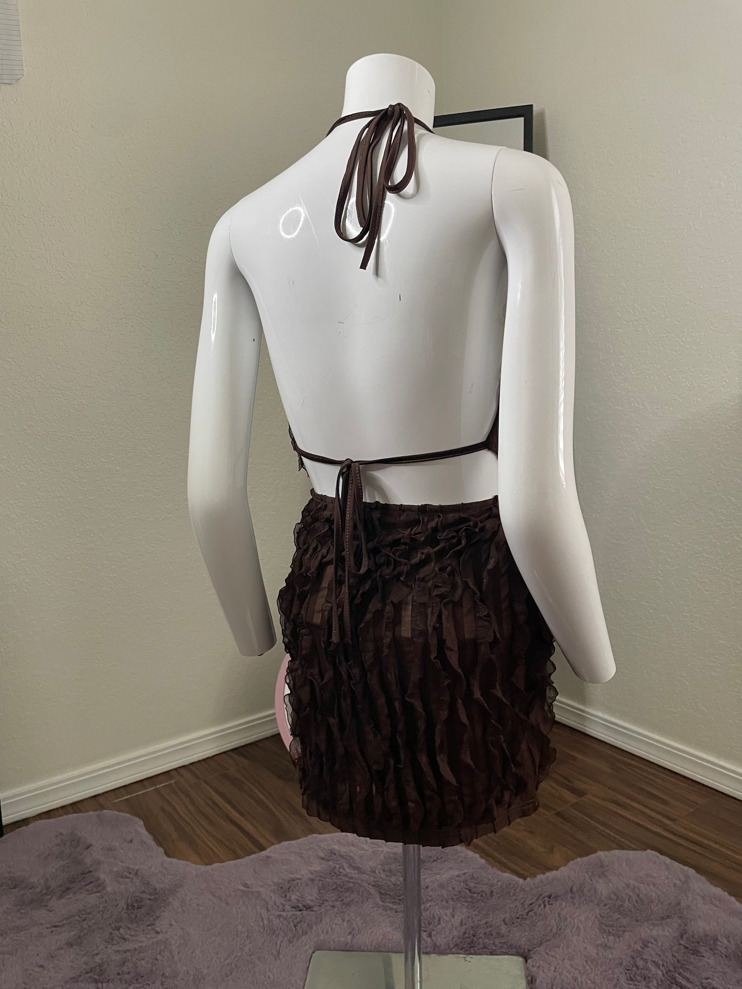 Chocolate Fringe Two-Piece Skirt Set