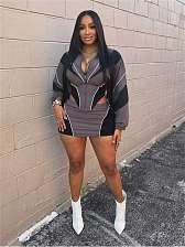 Grey zipper Jacket Skirt Set