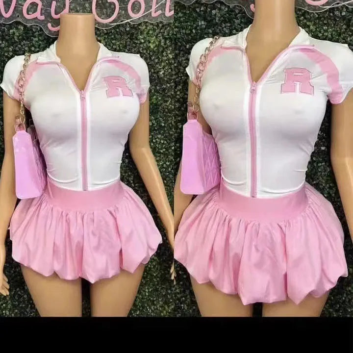 Zip Sleeveless Skirt Set